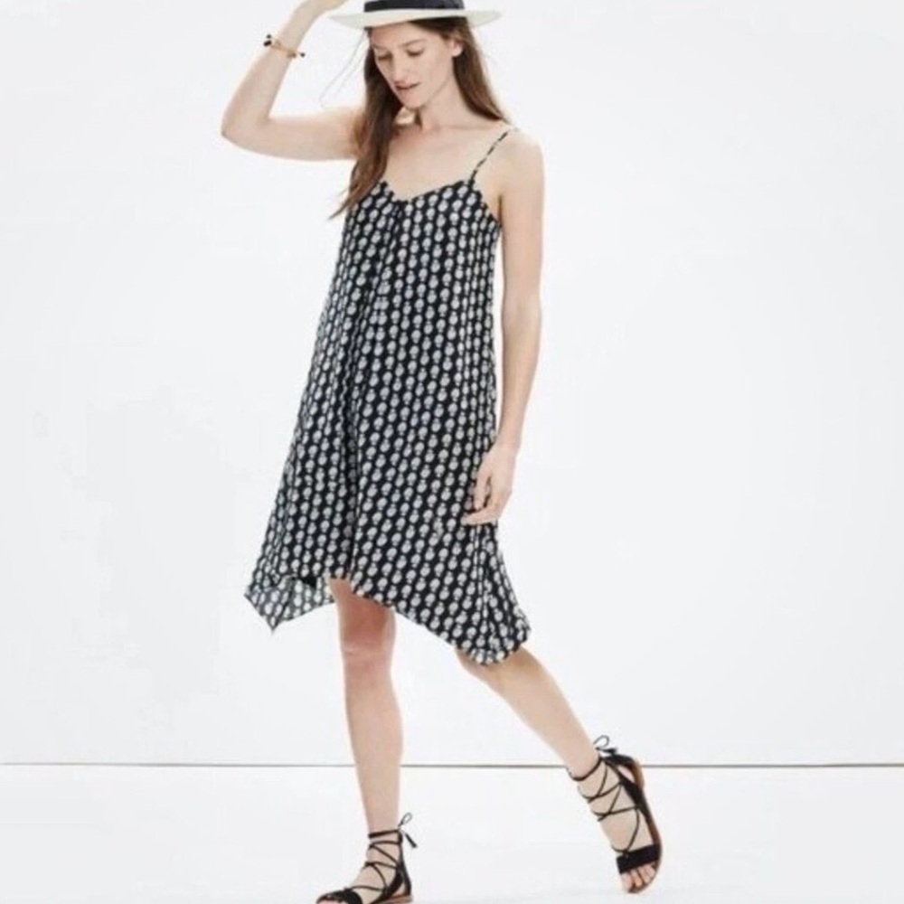 Madewell XS 100% Silk Trapeze Cami Dress Black‎ Floral ~ Classic Party